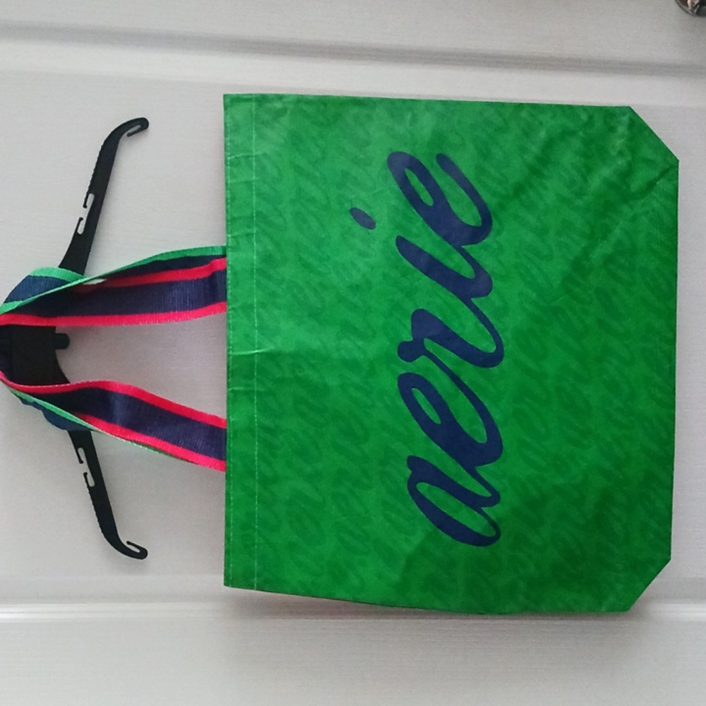 Aerie Green Red Blue Colorblock Smiley Reusable Shopper Tote Shoulder Bag Large